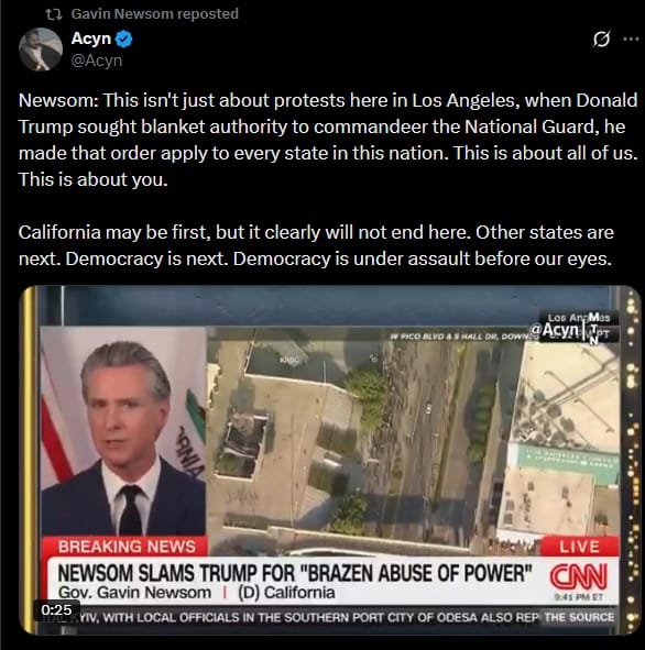 A statement from Newsom retweeted by the governor on Facebook.