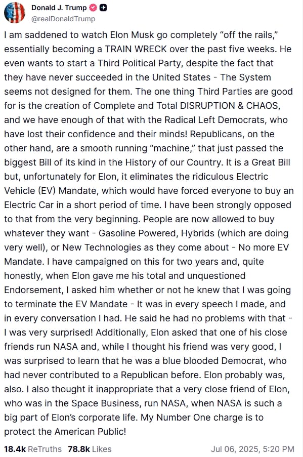 Trump Truth social post