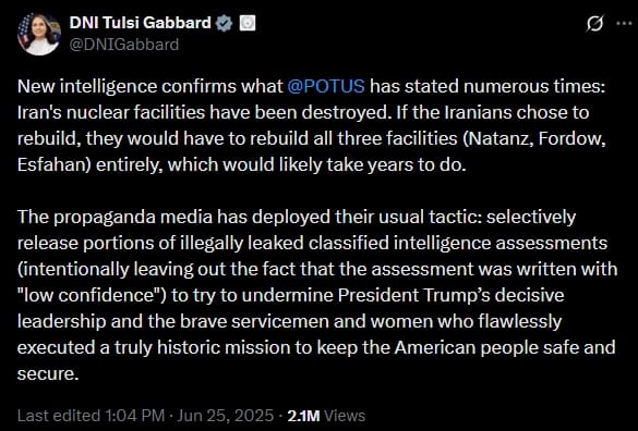 Tulsi tweet on new intelligence.