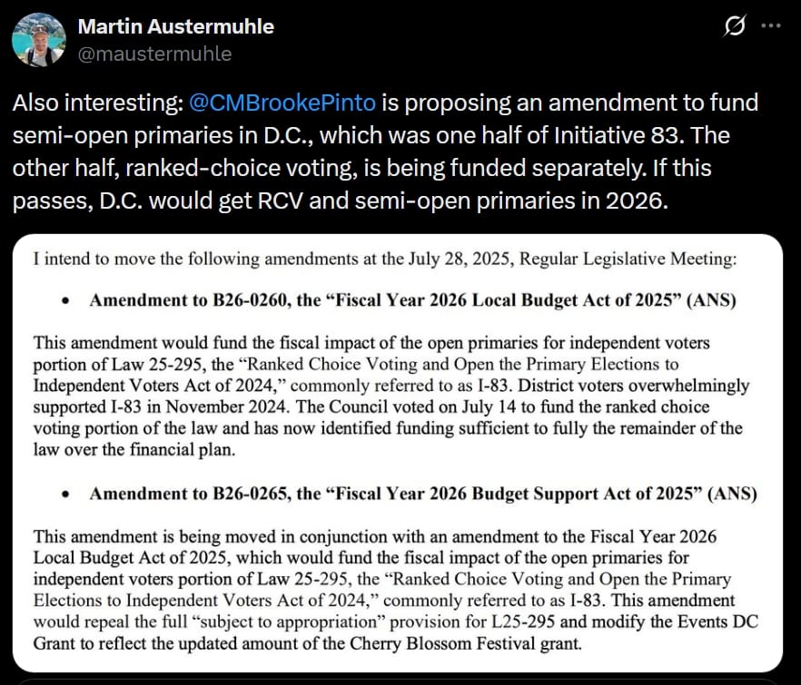 Tweet about Pinto's amendment. 